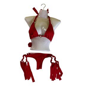 Red Thong Bikini XXL Tassels Koki Swimwear Puerto Rico Sexy Bathing Suit Fringe